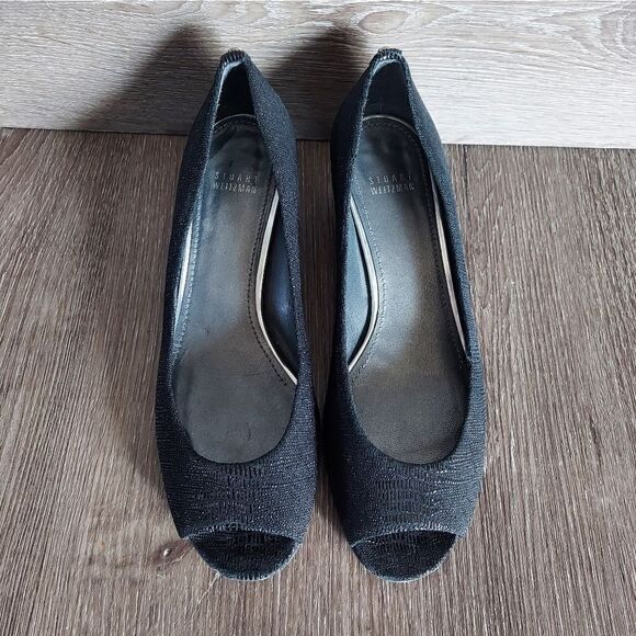 Stuart Weitzman Lizette Demi-Wedge Peep-Toe Pump, Black - Picture 3 of 11